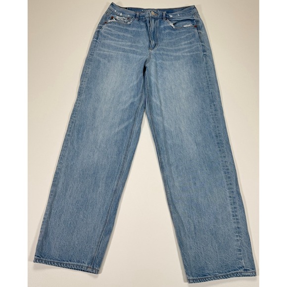 American Eagle Outfitters Denim - American Eagle Baggy Jeans Womens US 10R 28x30 Light Wash Blue Distressed Denim